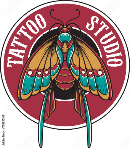 Vector Illustration of Butterfly and TATTOO STUDIO Text with Vintage Hand Drawing Style Available for Logo Badge