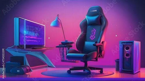 Gaming Pc with Arm Chair neon lights