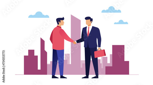 Businessmen shaking hands in urban setting