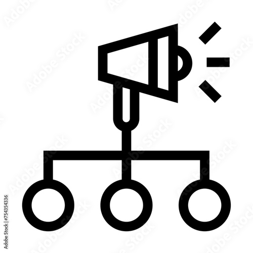 Icono de estructura publicitaria. Megáfono, publicidad estratégica, organización publicitaria, campaña digital. Ilustración vectorial