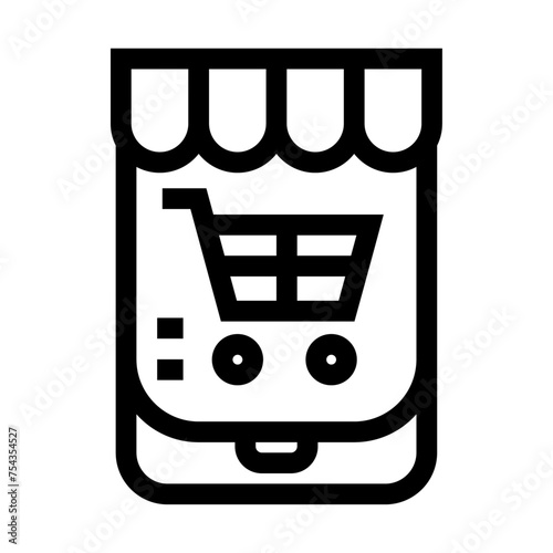 Icono de tienda online. Compras en línea, tienda virtual, carrito de compras. Ilustración