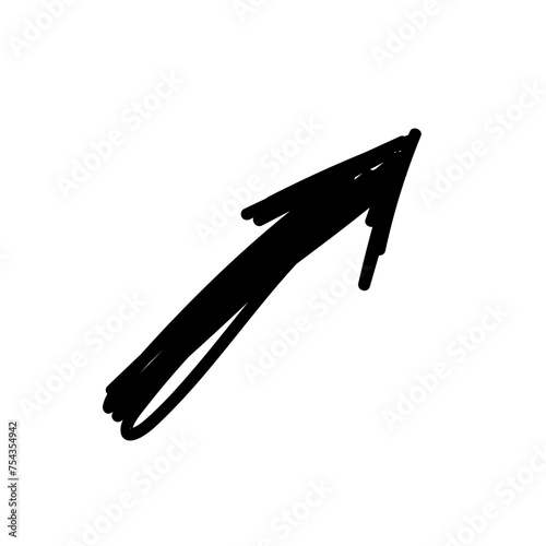 Doodle Line Arrow Simple Shape Icon. Line Frame Silhouette Monochrome Black Element. Simple Line Icon Isolated on Backdrop. Irregular Childish Hand Drawn Form