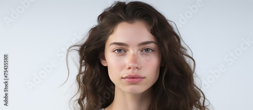 A young woman with long brown hair is confidently posing for a picture against a plain white background. She is winking and exuding natural beauty with no makeup on.