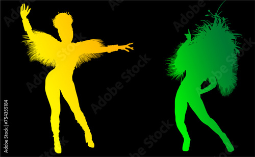 samba, baile, brasil, danza, carnaval, silueta, color, vector, pegatina, plumas, traje, ilustracion, angel, diablo	
