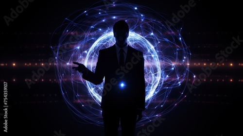 Silhouette of businessman with glowing ball