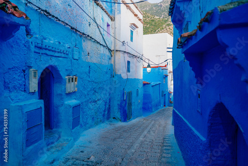 Chefchaouen blue town street in Morocco 