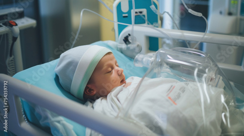 Newborn Baby Sleeping in Hospital Crib