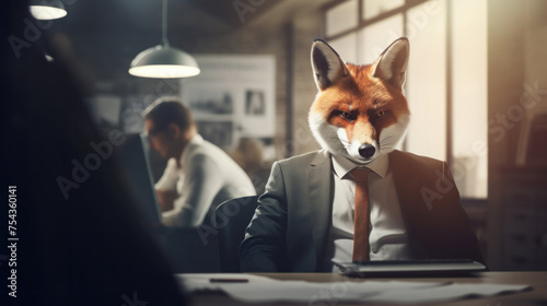 Fox in a Suit at an Office Desk