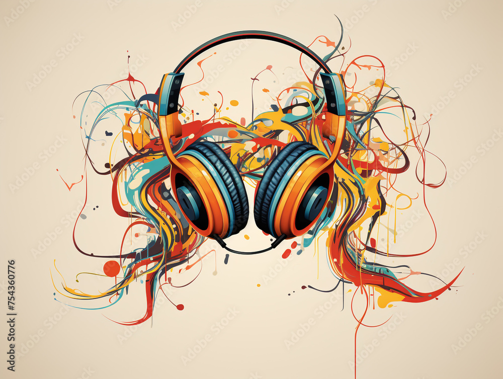 Illustration of a set of headphones with tangled wires in a clean and minimalist style. 