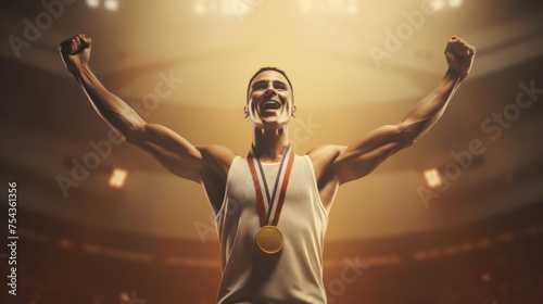 Athlete Celebrating Victory with Gold Medal