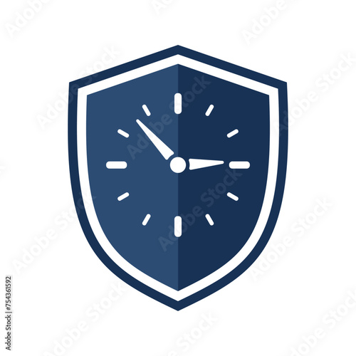 Shield icon with clock. Vector illustration.