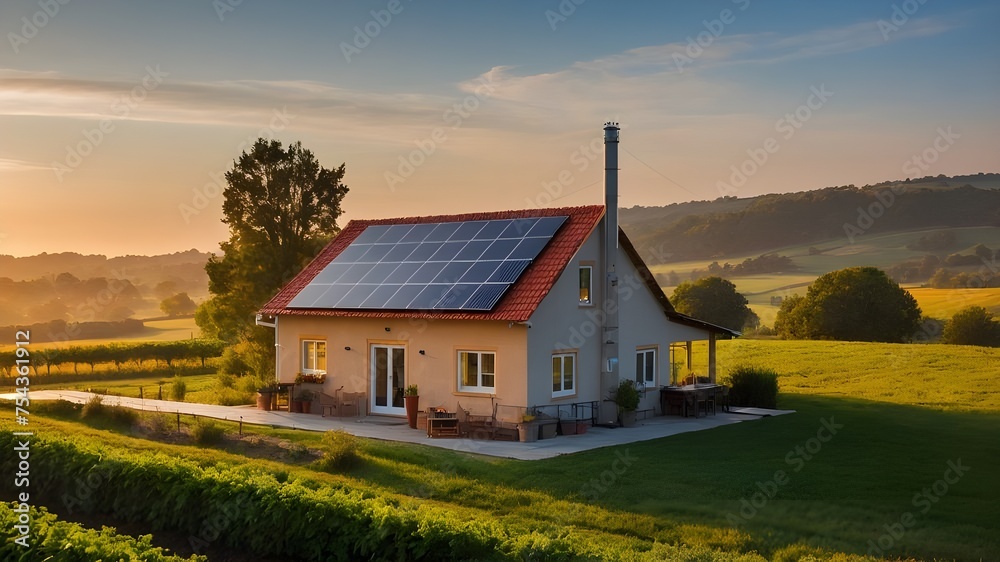 Sustainable Energy Solution Solar Panels on a Countryside Home