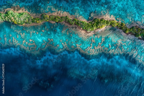 Aerial Shot of Vibrant Coral Reef Lagoon 