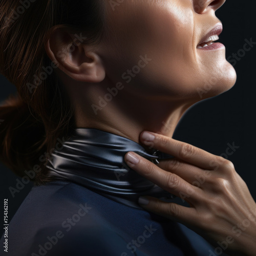 Woman with Neck Pain Massaging Her Neck