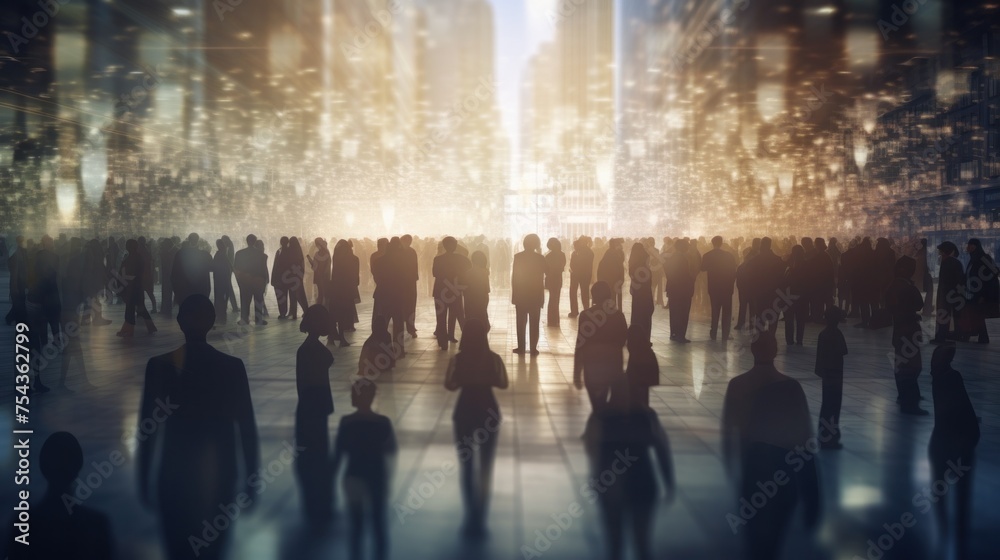 Crowd of People in Urban Morning Light