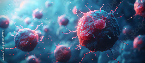 3D rendering of a single cancer cell spreading on a textured surface. Biomedical research and oncology concept for medical education and presentation photo