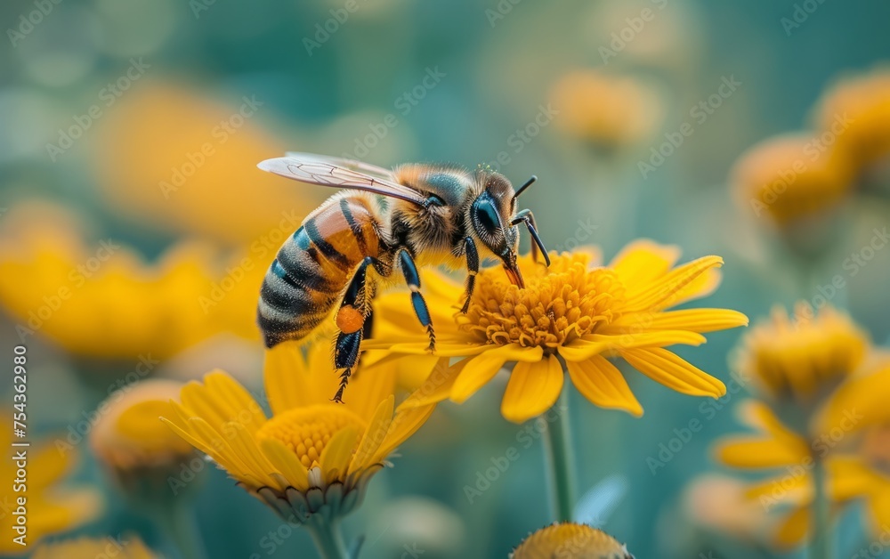 Image of a Bee on a Sunflower Extracting Nectar Image of a Bee on a Sunflower Extracting Nectar