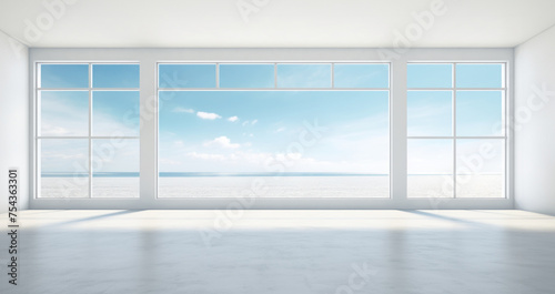 Minimalist White Living Room with Ocean View