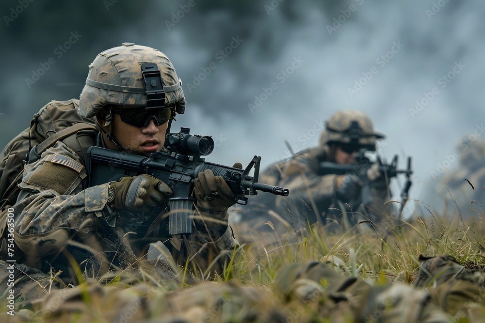 Soldiers Training in Combat Enhancing Skills and Teamwork, Marketing on a stock photo platform, focusing on search optimization and visibility,