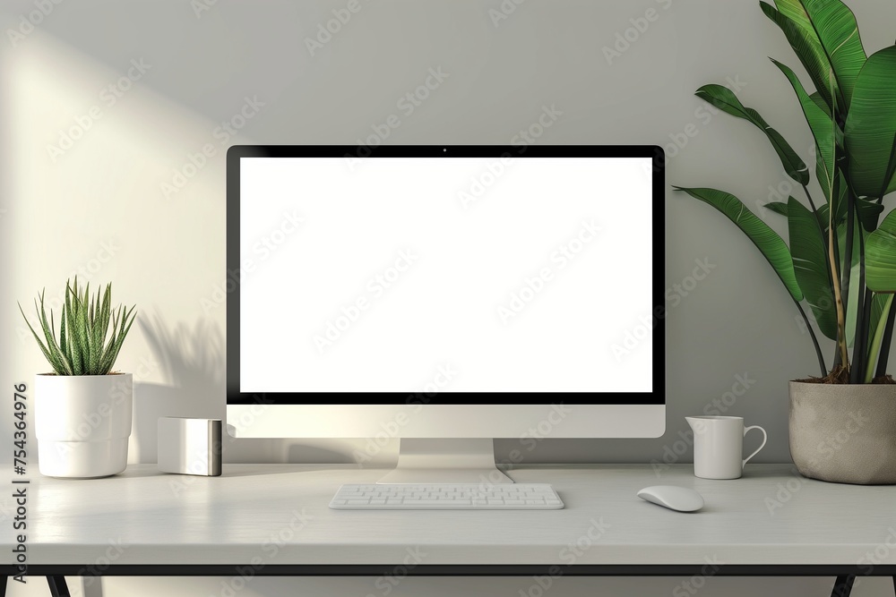 A sleek modern computer monitor mockup with a blank screen