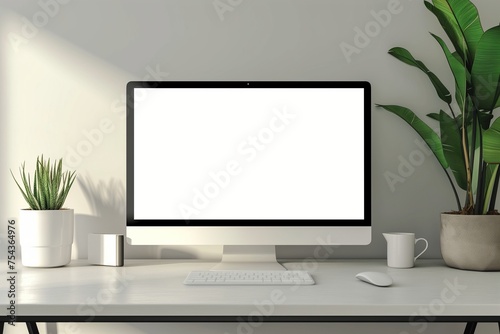 A sleek modern computer monitor mockup with a blank screen