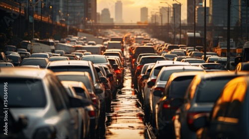 Close-Up of Cars in Traffic Jam photo