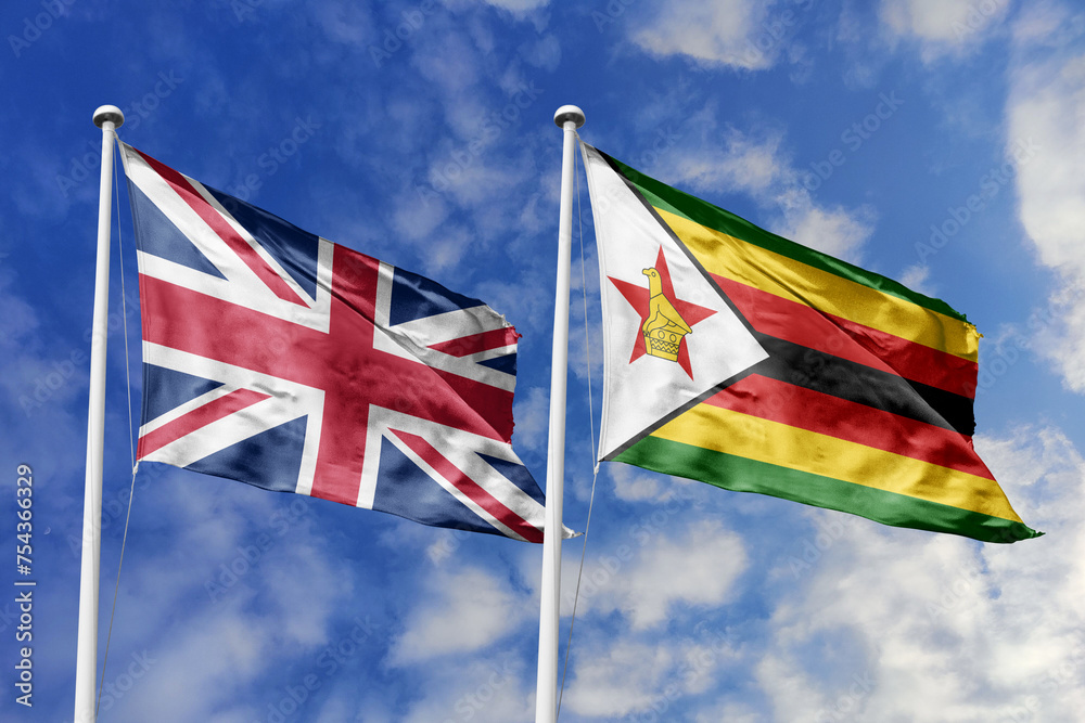 3D illustration, United Kingdom and Zimbabwe alliance and meeting, cooperation of states.