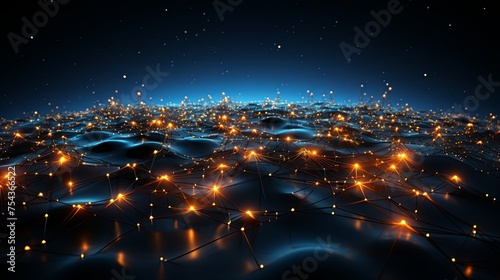 Future digital technology network background with World night city map big data global connection