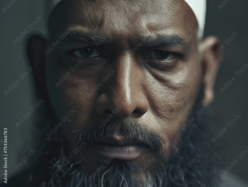 Obraz premium A man with a white turban and a beard looking directly at the camera