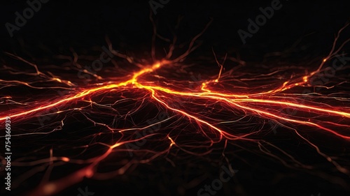 Dynamic red electric lines on a dark background, ideal for energy, technology themes. High-quality 3D render perfect for wallpapers or abstract designs
