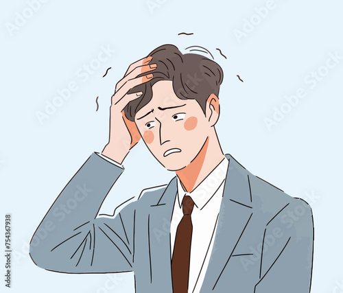 스트레스로 머리가 아픈 남자 직장인