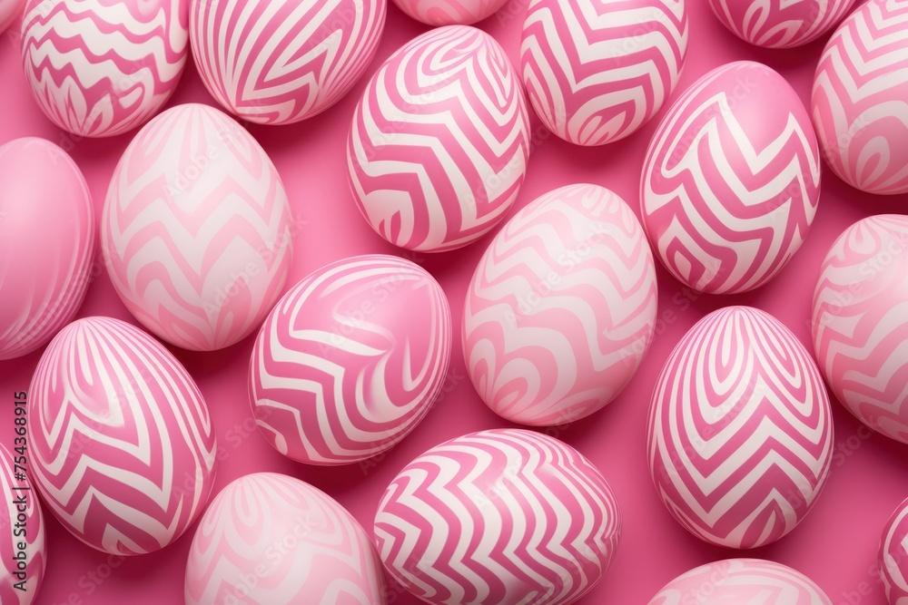 Pink and white Easter eggs over pink background