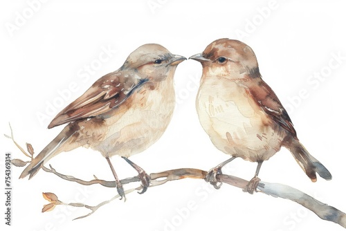 watercolor two love birds, valentine's day theme, ai generated