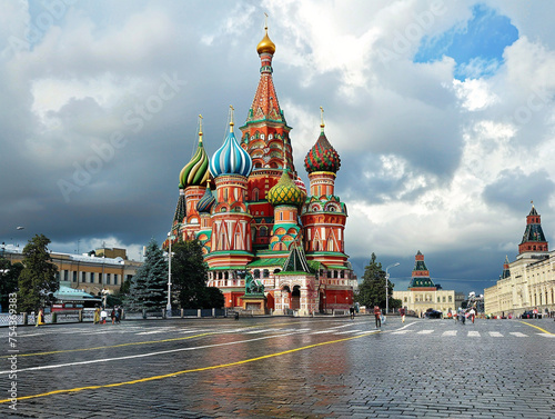 A colorful and iconic cathedral in Moscow, Russia, showcasing unique architecture and vibrant colors. photo