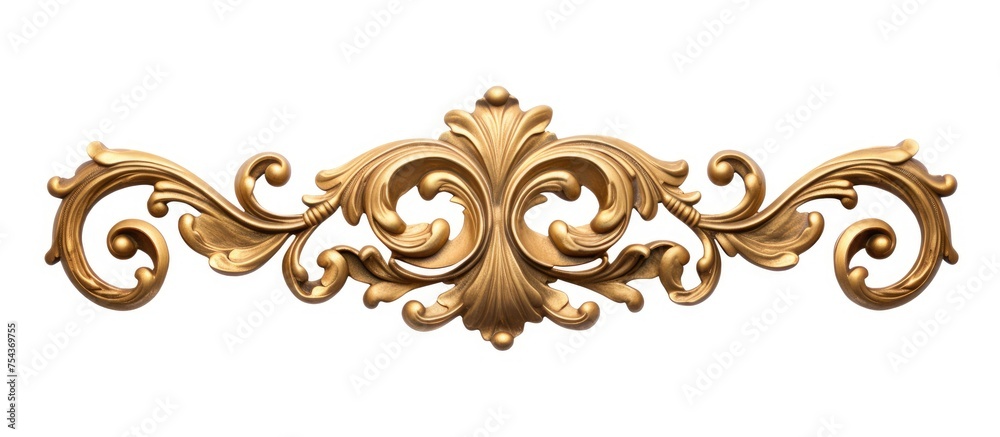 A detailed brass decorative piece, possibly a drawer pull, with intricate designs and a gold finish, displayed on a clean white background. The intricate details and shiny finish of the brass piece