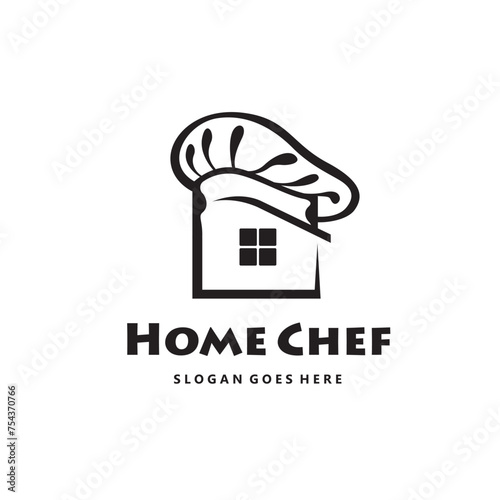 monochrome home chef icon with hat isolated on white background
