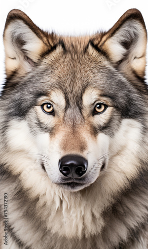 face of a serious wolf on a white background photo   reated with Generative Ai