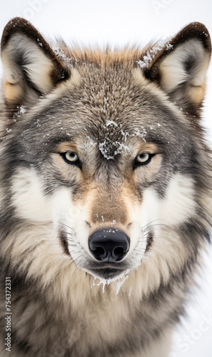 face of a serious wolf on a white background photo   reated with Generative Ai