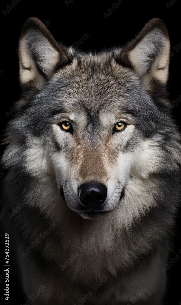 Fototapeta premium face of a serious wolf on a white background photo сreated with Generative Ai