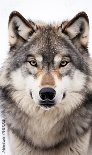 face of a serious wolf on a white background photo   reated with Generative Ai