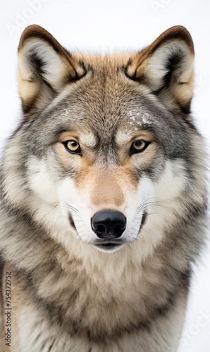 face of a serious wolf on a white background photo сreated with Generative Ai