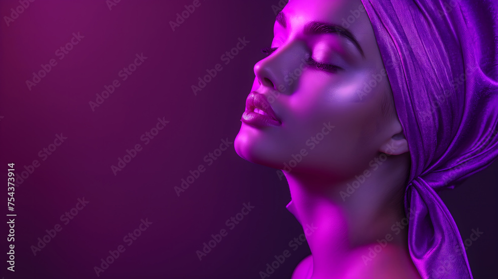 Enigmatic Beauty Portrait with Purple Bokeh Background