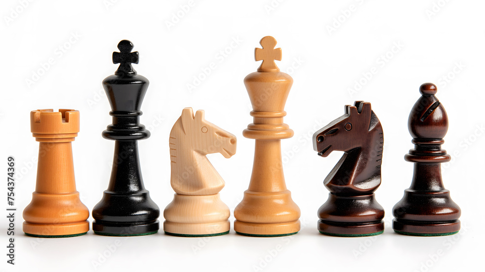 Chess Pieces Arrayed on White Background Chess Pieces Arrayed on White Background