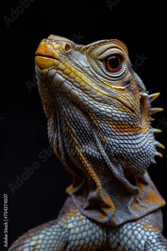 Close-Up Portrait of a Captivating Iguana Against a Dark Background