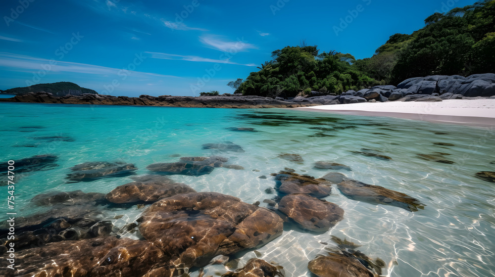 the pristine white and clear water