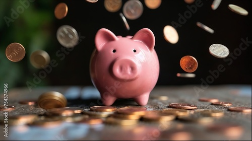 Piggy bank with falling coins.