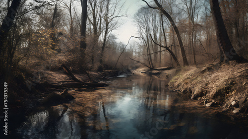 a landscape photo of a river in a wooded area