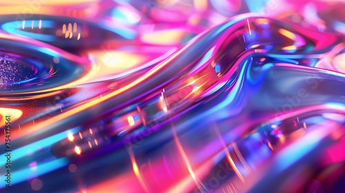 A holographic foil texture reflecting neon lights creates.