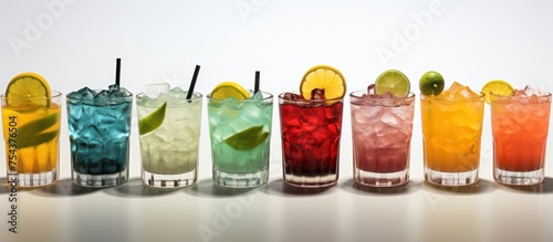 various kinds of classic cocktails on a white background