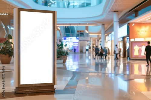 Obraz na płótnie A digital kiosk mockup with a blank touchscreen, in a shopping mall. w salonie